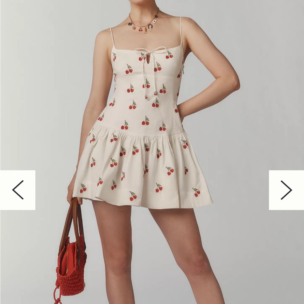 Maeve Sweetheart Drop-Waist Cherries Mini Dress